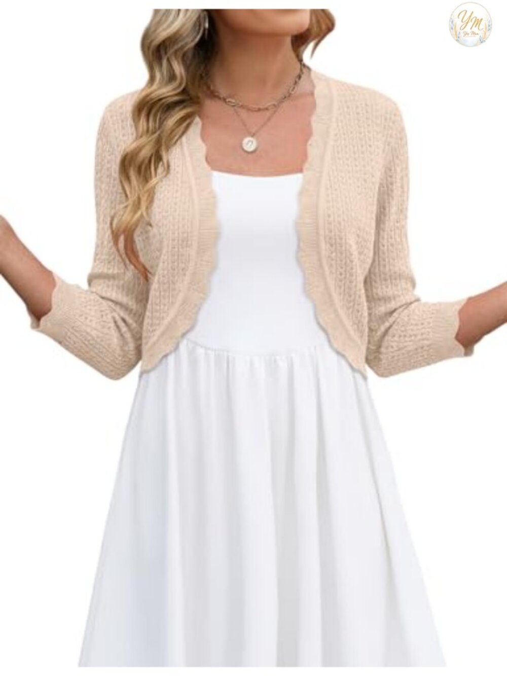 Womens Cropped Cardigan Knit Shrug 3/4 Sleeve Open Front Bolero